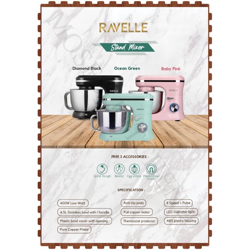 Jual RAVELLE STAND MIXER LOW WATT/MIXER RAVELLE PROMO/MIXER ROTI RAVELLE 4.5/STAND MIXER RAVELLE