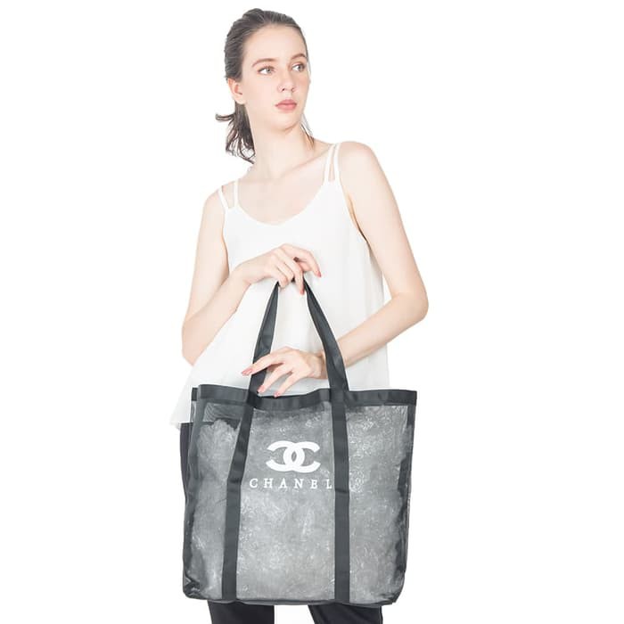 Jual ECC1362 Chanel Mesh Tote Bag See Through Large Black Shopee
