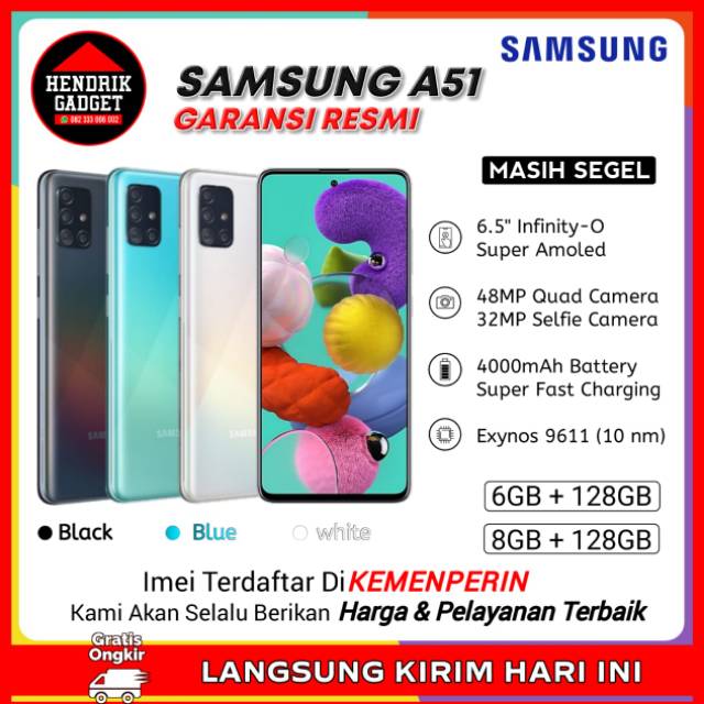 Jual HP samsung A51 Handphone SAMSUNG GALAXY A51 RAM 6 / 128 & RAM 8 /(03)