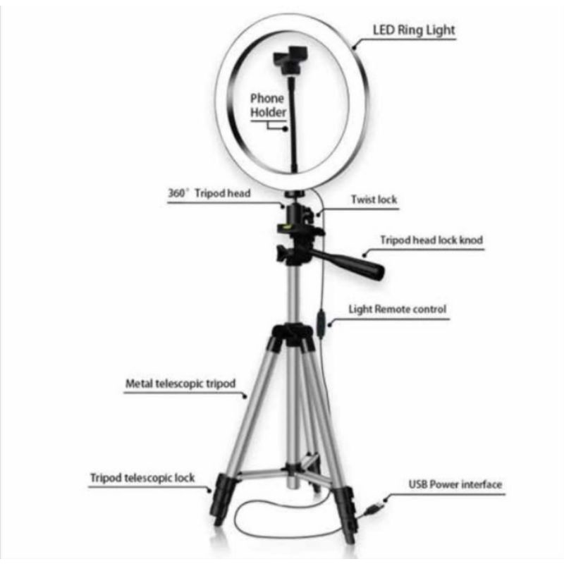 Jual Tripod 1meter + ring light 26cm Shopee Indonesia