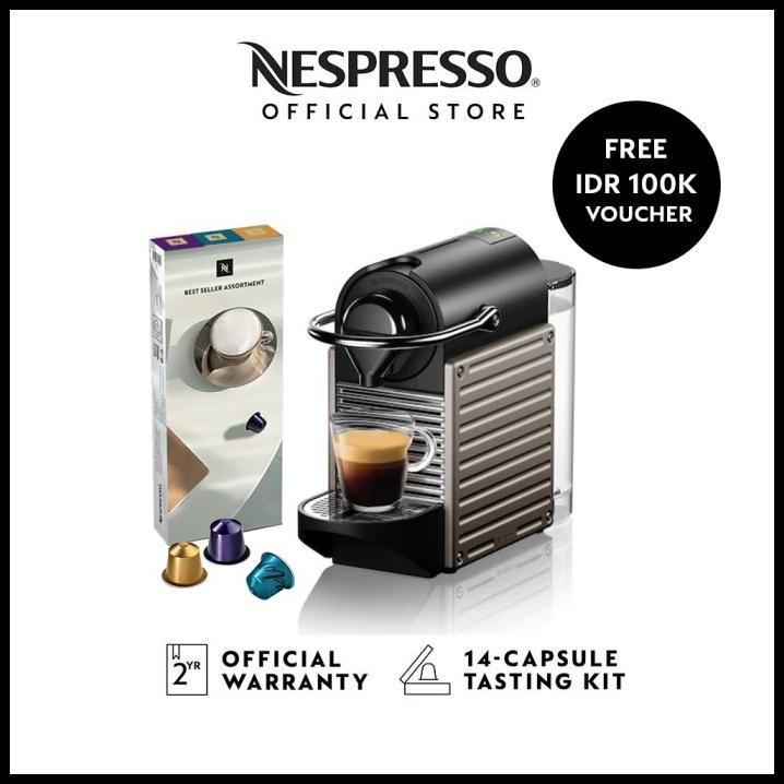 Jual Nespresso Pixie Coffee Machine Titanium, Bundle With 30 Capsules