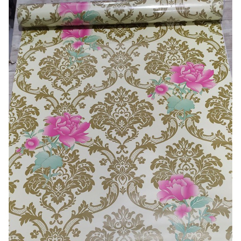 Jual Batik GOLD Bunga Pink Wallpaper Sticker dinding Motif bunga batik