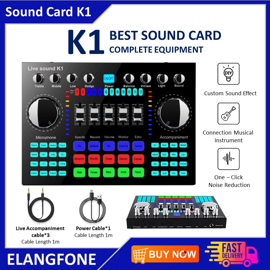 Jual Soundcard K1 Live Audio Mixer Sound Card K1 Bluetooth Recording