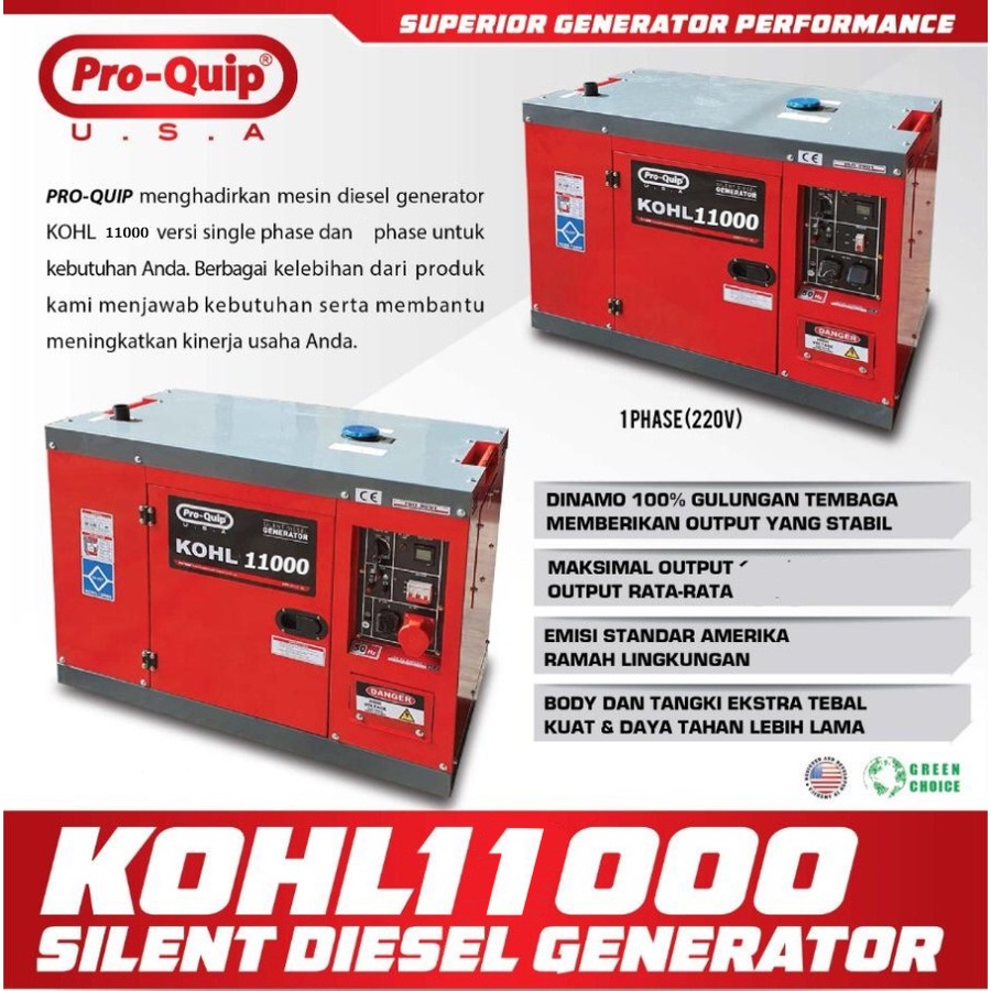 Jual Genset Silent PROQUIP KOHL11000 7500Watt/ Power Generator Diesel