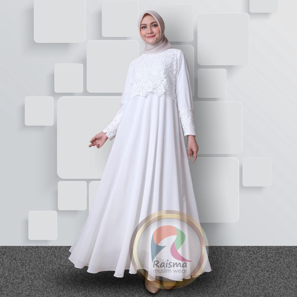 Jual Raisma Gamis Dress Putih Tulang Lebaran Cantik Dan Elegan Baju