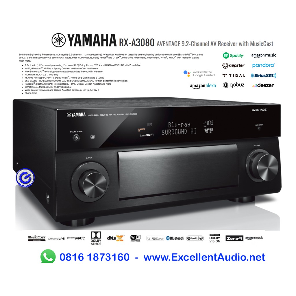 Jual Yamaha rxa3080 aventage dolby atmos home theatre amplifier