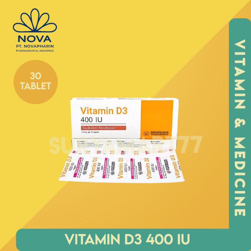 Jual NOVAPHARIN VITAMIN D3 400 IU / VITAMIN D3 400IU 1 BOX ISI 30