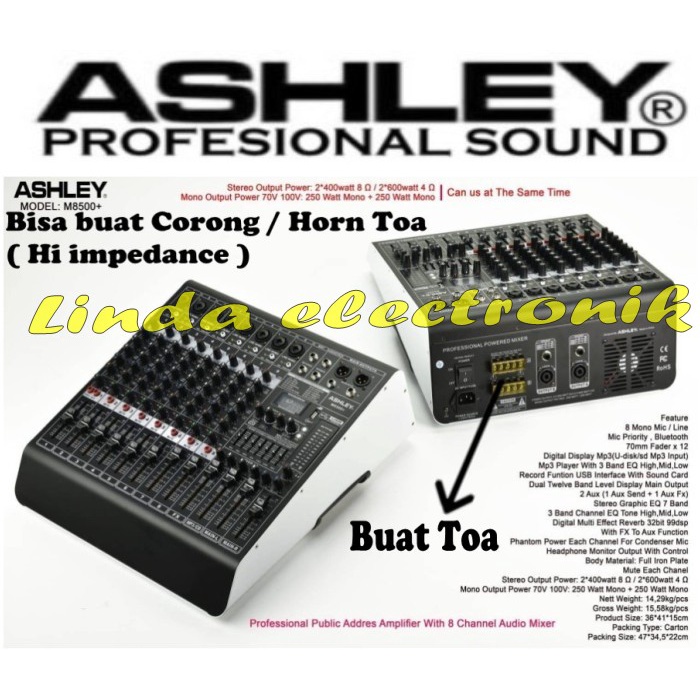 Jual power mixer ashley m8500+ ashley m 8500+ 70v100v dan 8 ohm