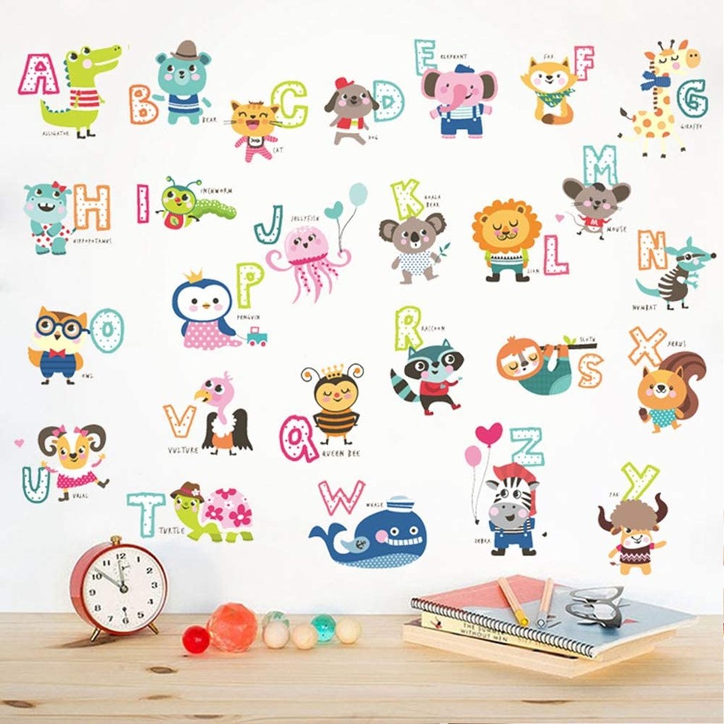 Jual WALL DECOR STICKER ALPHABET ANIMAL HEWAN ANAK HUruF STUDY KIDS