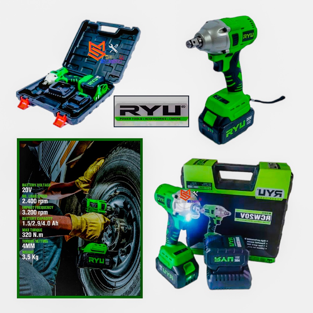 Jual ORIGINAL!! TEKIRO RYU RCW 20 Volt Bor Cordless Impact Wrench Bor