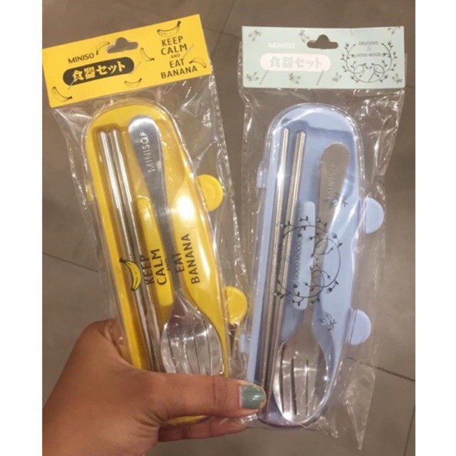 Jual THREE SETS TABLEWARE MINISO / SET SUMPIT SENDOK GARPU MINISO