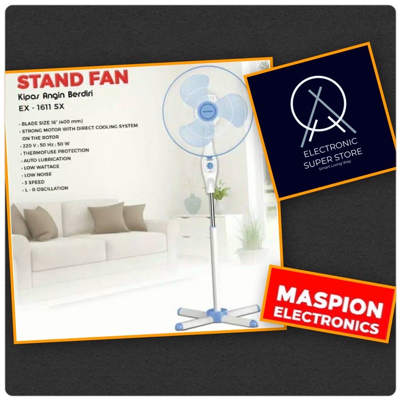 Jual KIPAS ANGIN STAND FAN MASPION EX1611SX 1611SX SUPER LOW WATT FAN