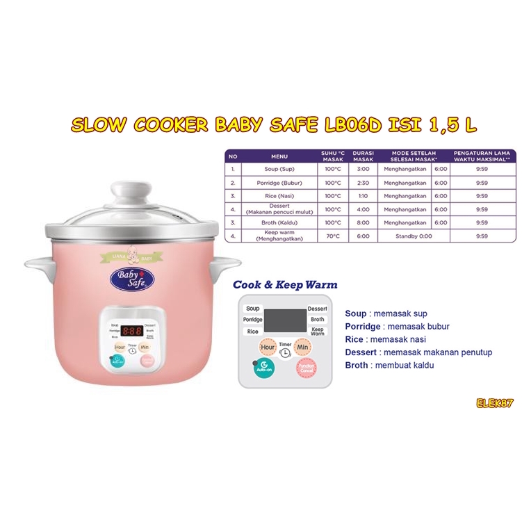 Jual ELEK87 BABY SAFE SLOW COOKER KAPASITAS 1,5 Liter LB06D AUTO MENU