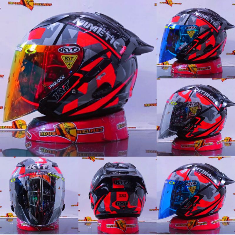 Jual HELM HALF FACE KYT GALAXY 4 BLACK RED FLUO ORIGINAL HELM MODIP