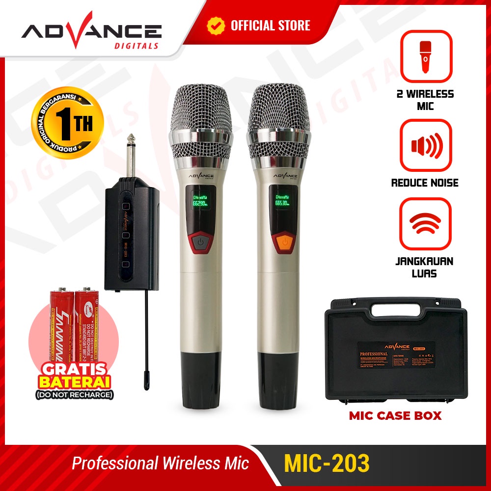 Jual Advance Wireless Microphone MIC 203 Profesional 2 Mic Karoke Mic