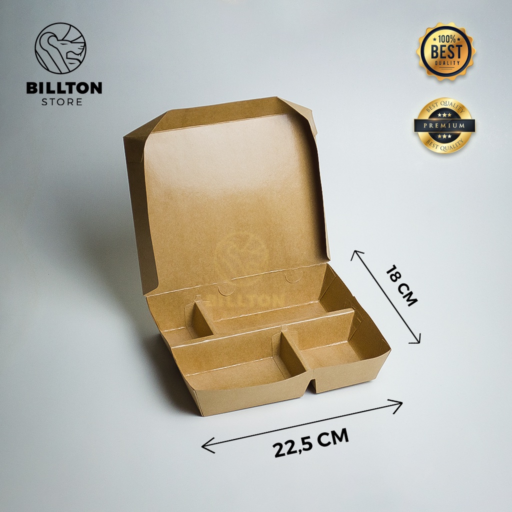 Jual [ 55 pcs ] Paper Lunch Box Sekat 4 Food Grade Bahan Kraft Tebal
