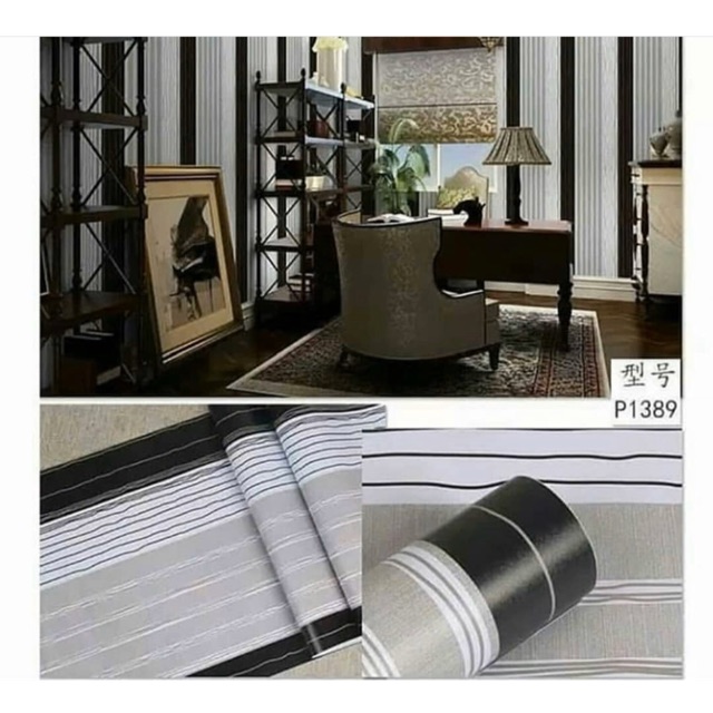 Jual Wallsticker / wallpaper / sticker dinding motif garis abu hitam