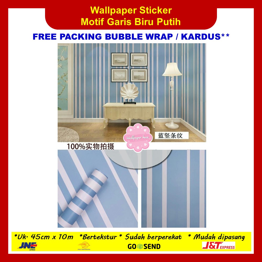 Jual Wallpaper Sticker Dinding Garis Biru Putih Walpaper Dinding Stiker
