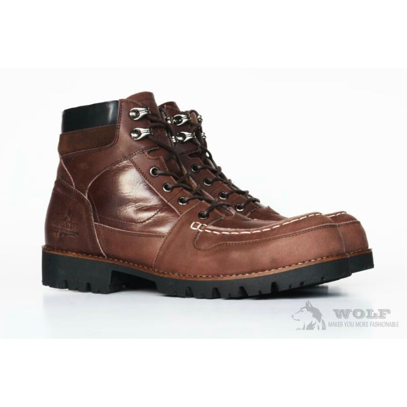 Jual SEPATU BOOTS SAFETY KULIT ASLI ORIGINAL WOLF LABRADOR COKLAT / TAN