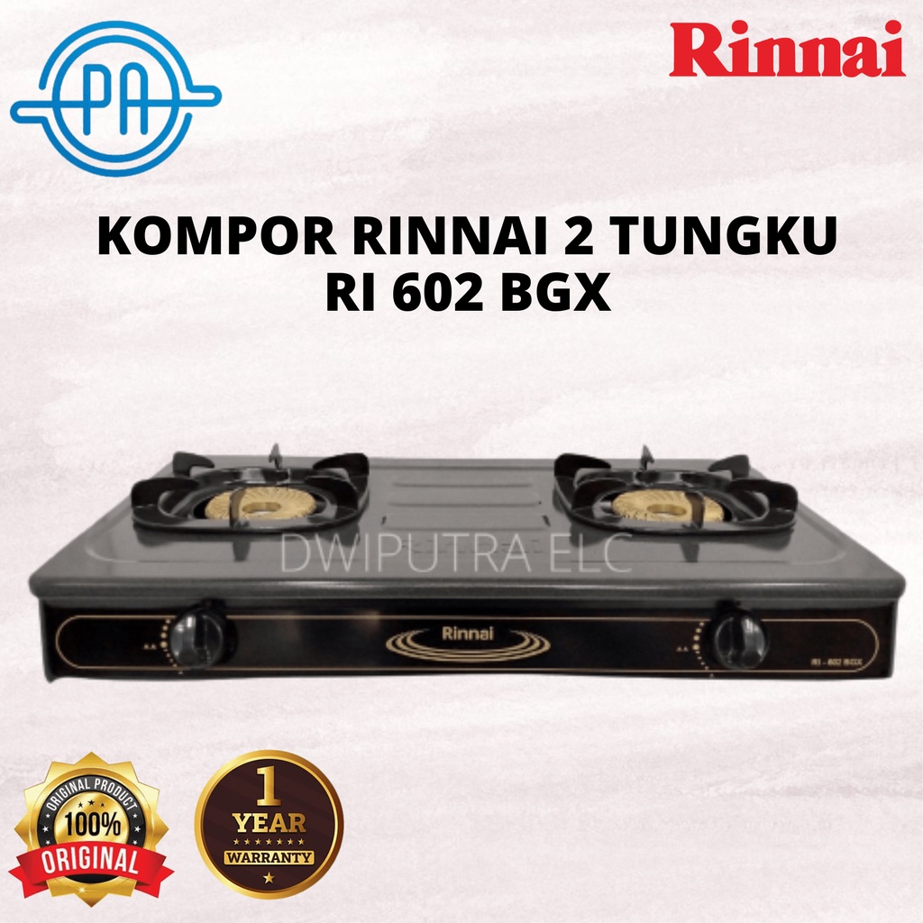 Jual KOMPOR GAS 2 TUNGKU RINNAI RI602BGX RI 602 BGX GARANSI RESMI