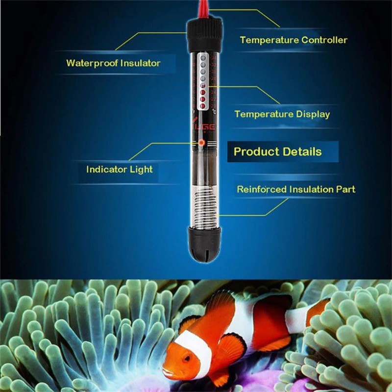 Jual alat Pengatur Suhu Air otomatis Submersible Aquarium water Heater 100 W daya power watt