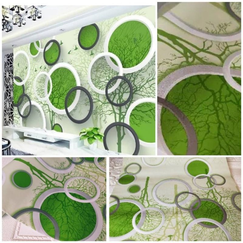 Jual Wallpaper Dinding Sticker Dinding Polkadot Hijau Pohon Ruang Tamu