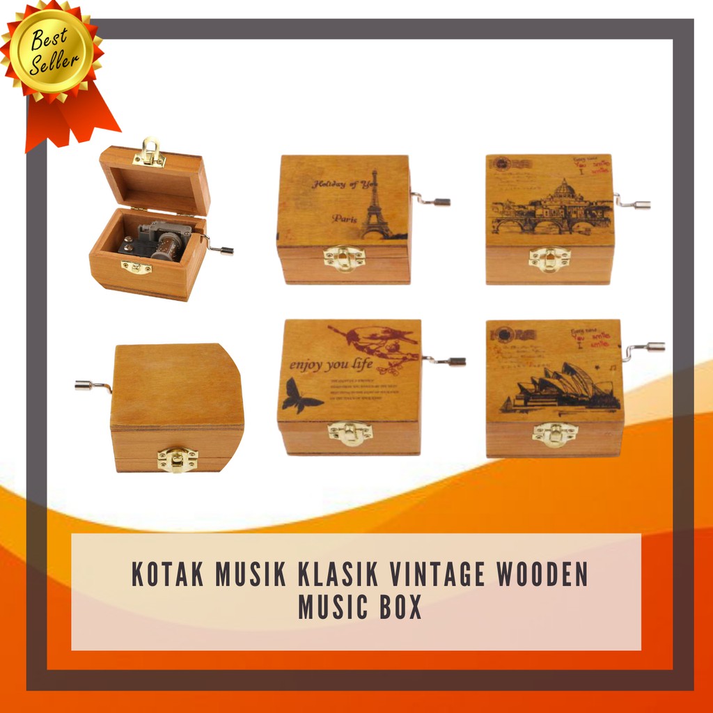 Jual Kotak Musik Vintage Wooden Music Box / Kotak Musik Klasik Kayu