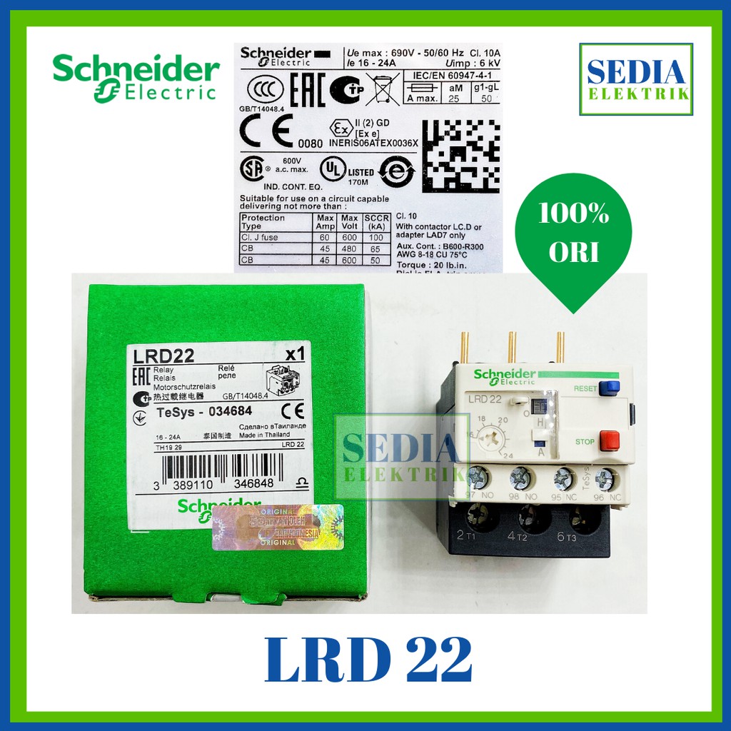 Jual Thermal Overload Relay Schneider LRD 22 LRD22 16 24A Shopee