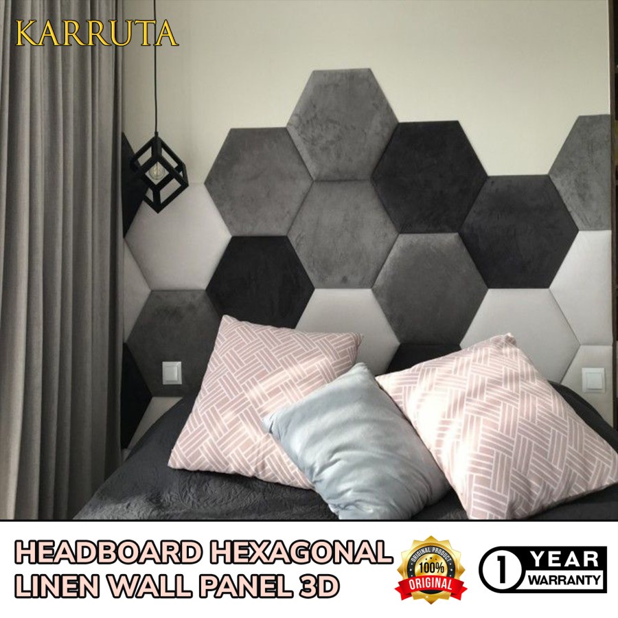 Jual HEADBOARD PURE LINEN Hexagonal Headboard Bed Foam Wallpanel Hexagon 3D Stiker Dinding