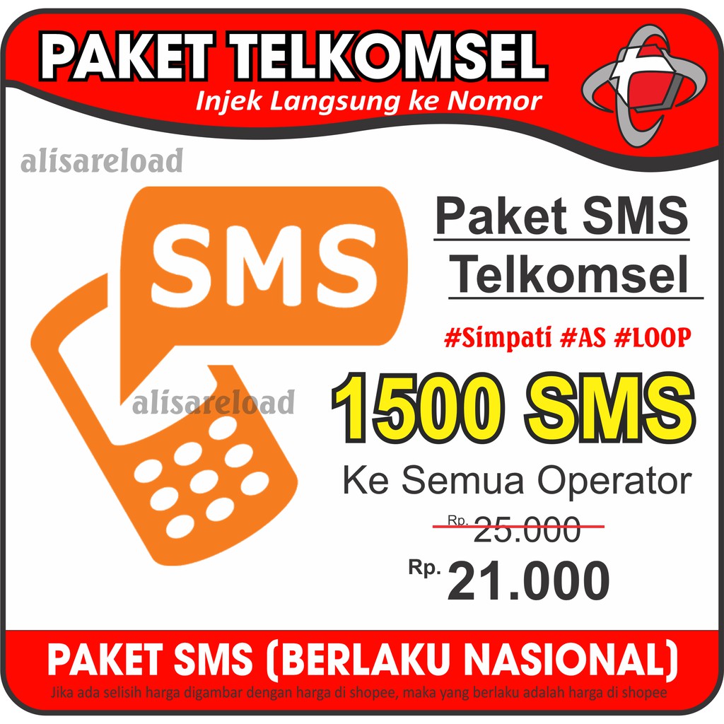 Jual Paket Sms Telkomsel ke Semua Operator 1500 Sms All Operator 30