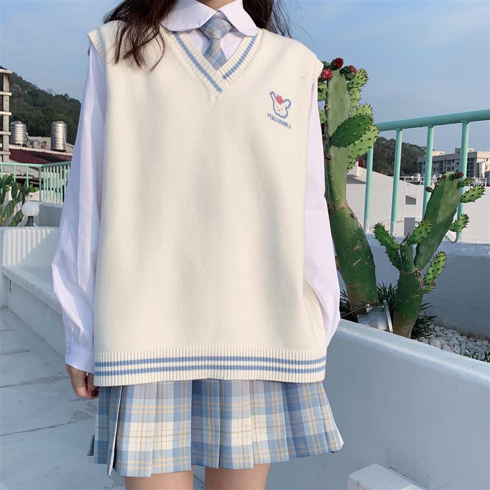 Jual Autumn college style Sweater Vest Korean student Peaches Set