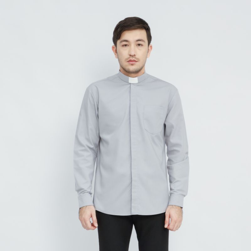 Jual Pendeta Kemeja Collar Abu Polos Cotton Tropical Jos Miracle