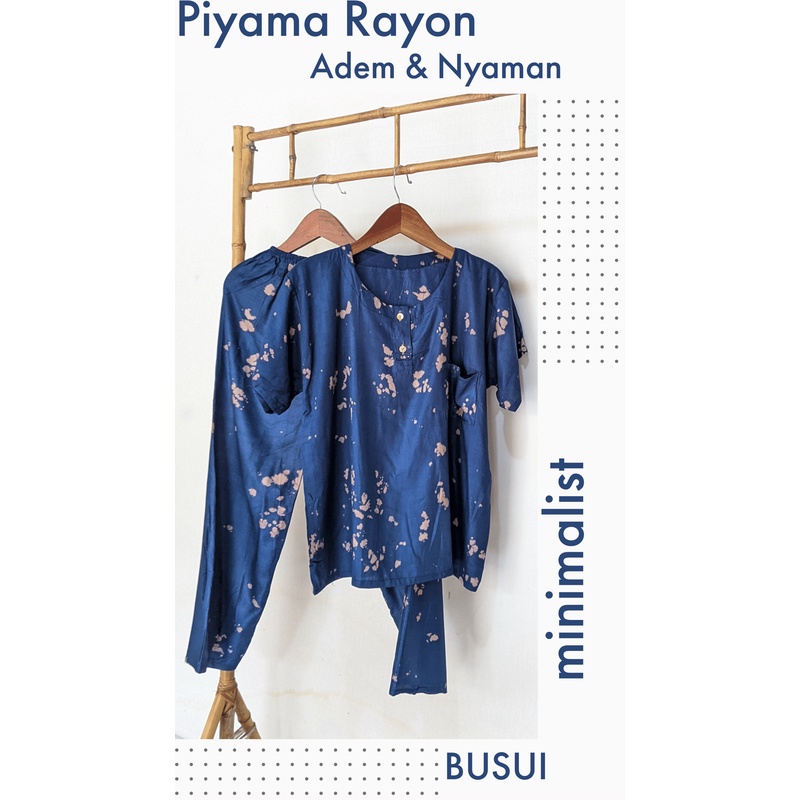 Jual One Set Piyama Rayon Setelan Baju Tidur Celana Panjang Lengan