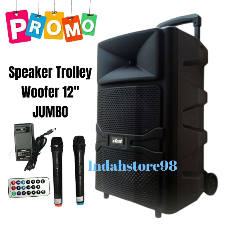 Jual PROMO! Speaker Aktif Portable DAT 12 inch Bluetooth Karaoke Aux 2 Mic Wireless Original