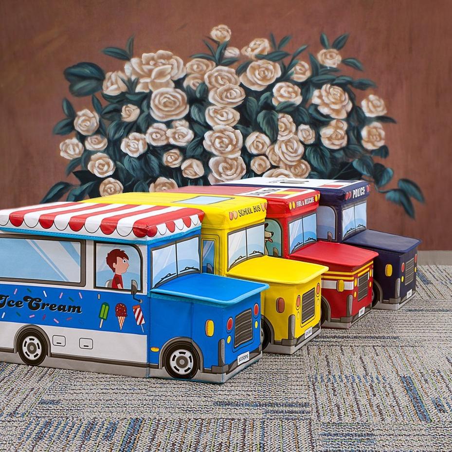 Jual Model Baru Toy Box Bus Storage Box Car Cartoon Kotak Mainan