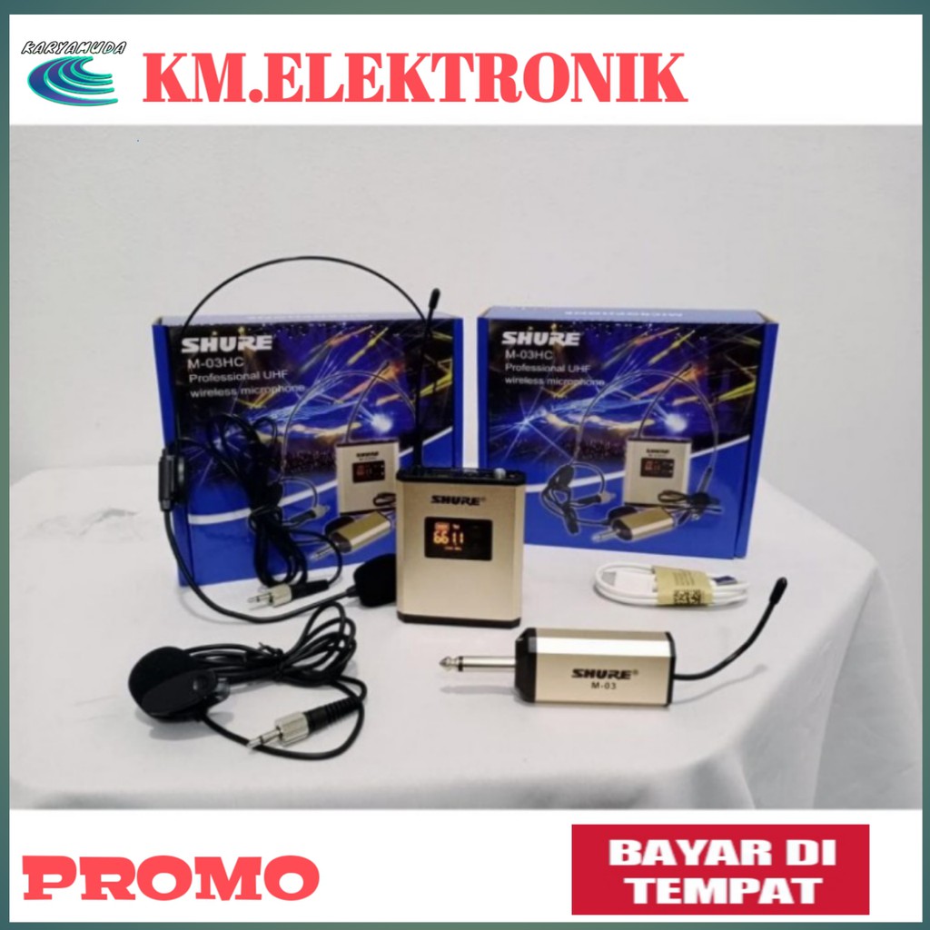 Jual Mic jepit clip on wireless shure m03HC Mic clip on bando wireless