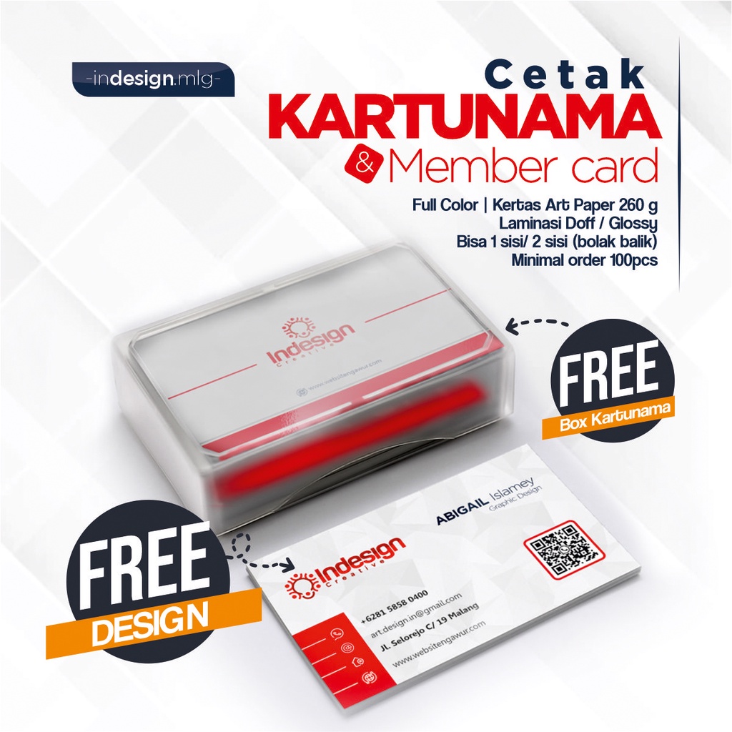 Jual Cetak Kartu Nama Member Card Free Design Laminasi Doff/ Glossy Art