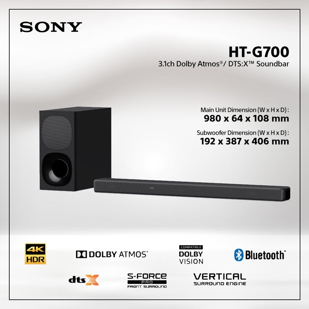 Jual SONY HTG700 3.1ch Dolby Atmos®/ DTSX™ Soundbar HT G700