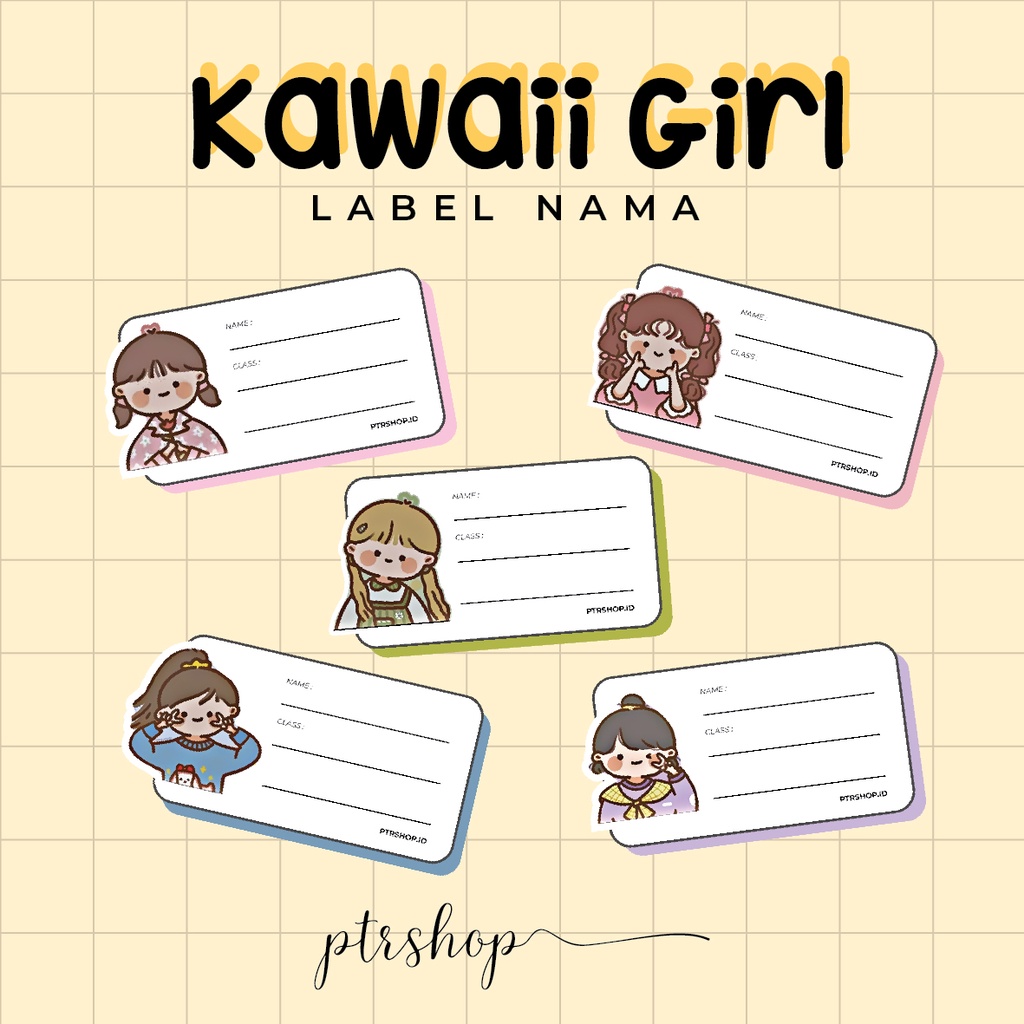 Jual STIKER LABEL NAMA BUKU \ STIKER KOTAK NAMA CUTE KAWAII GIRL