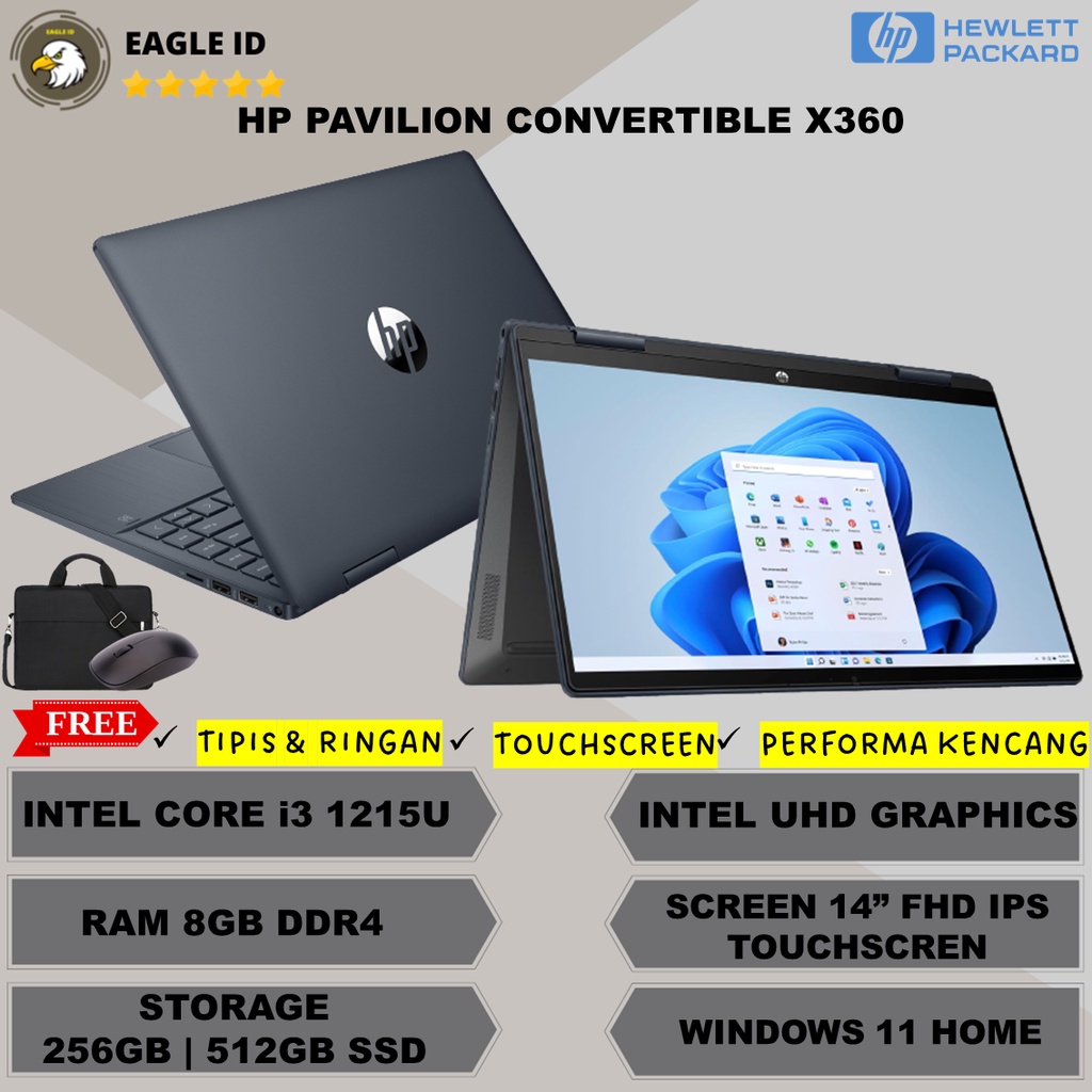 Jual Laptop 2in1 Touchscreen HP Pavilion X360 14 Intel Core i3 1215U