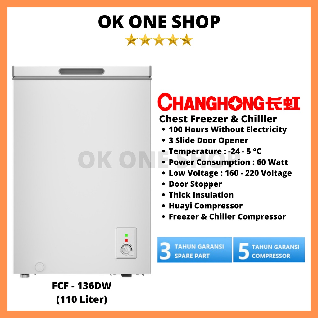 Jual CHANGHONG Chest Freezer & Chiller FCF136DW / FCF 136 DW (110