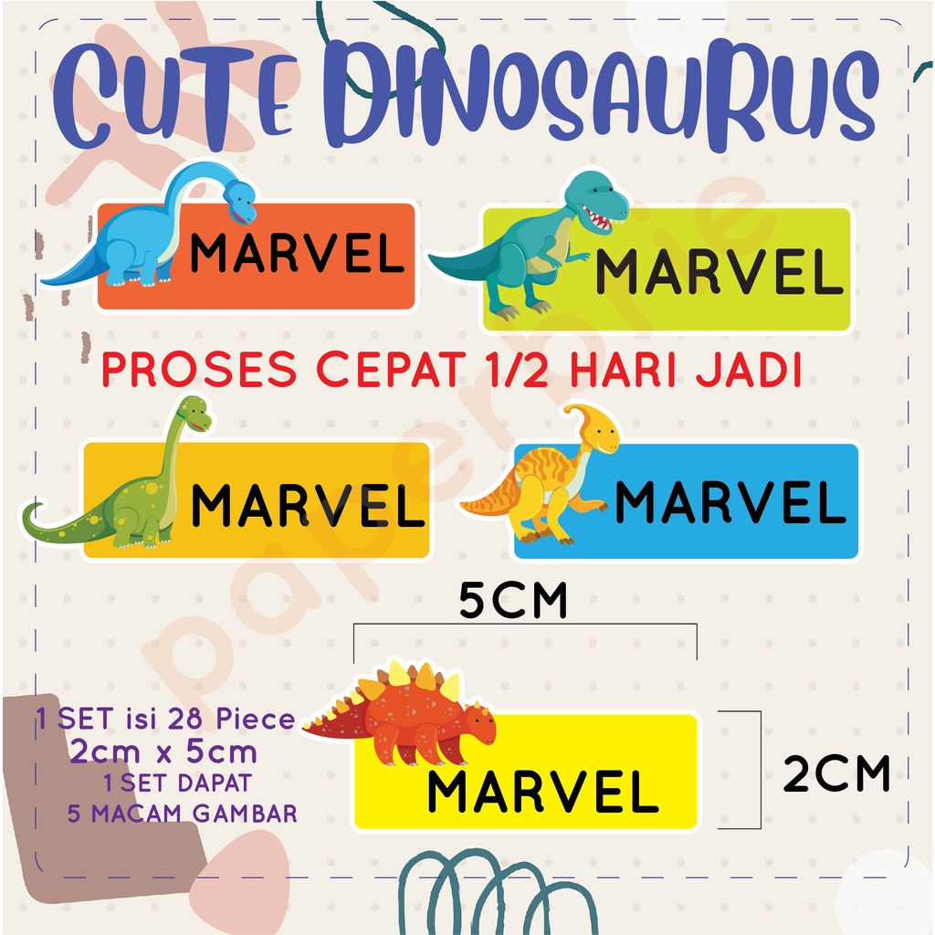Jual Sticker Nama Anak Dinosaurus Dino lucu Stiker nama imut stiker