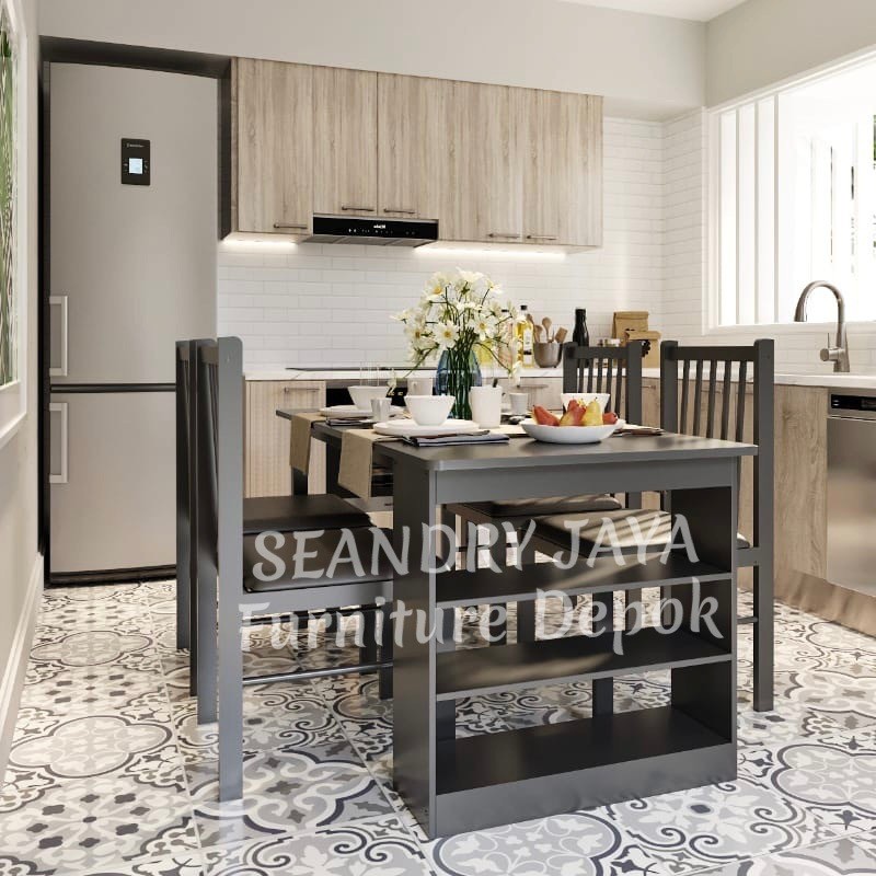 Jual MEJA MAKAN MINIMALIS 4 KURSI/KAYU/KEKINIAN/PROMO MURAH/JABODETABEK