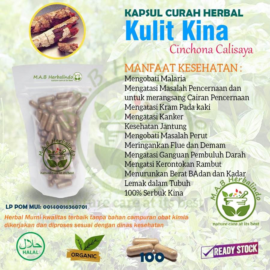 Jual KULIT KINA 100 Kapsul Curah Herbal Malaria Pencernaan Flu Sakit