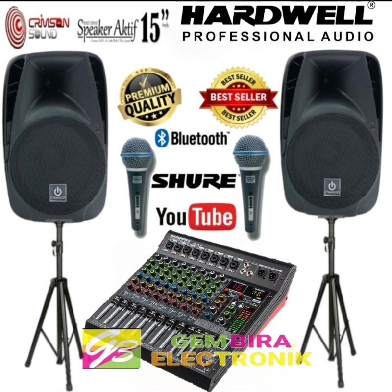 Jual Paket Aktif Pasif Speaker Crimson 15 inch mixer Hardwell 8 channel Original Sound System