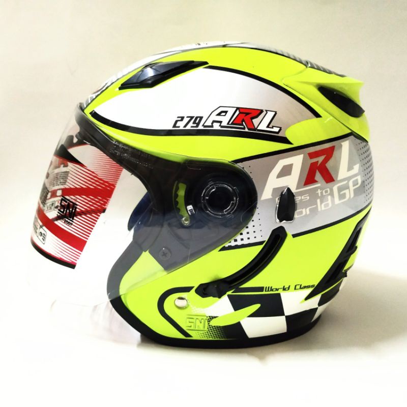 Jual Helm ARL Centro Double Visor MotoGP Kuning Half Face SNI. Shopee