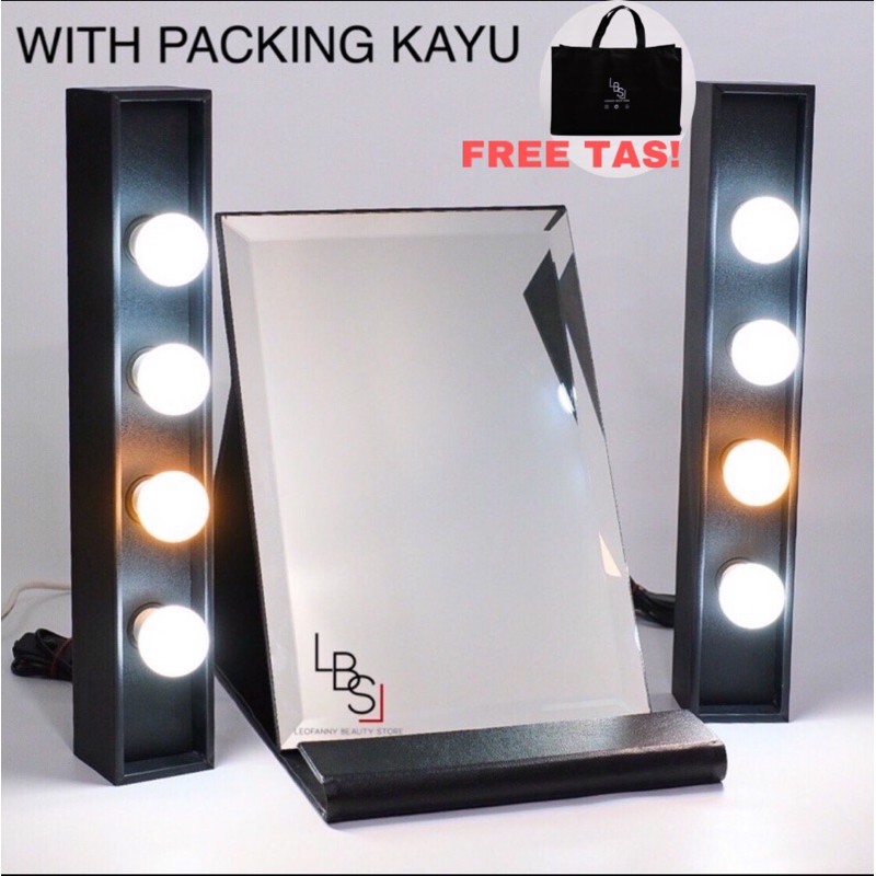 Jual SET VANITY LIGHT BOX 4 FITTING & FOLDING MIRROR + PACKING KAYU