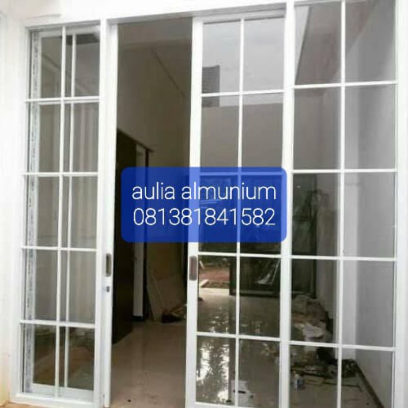 Jual paket pintu sliding + kaca mati Aluminium murah gratis ongkir