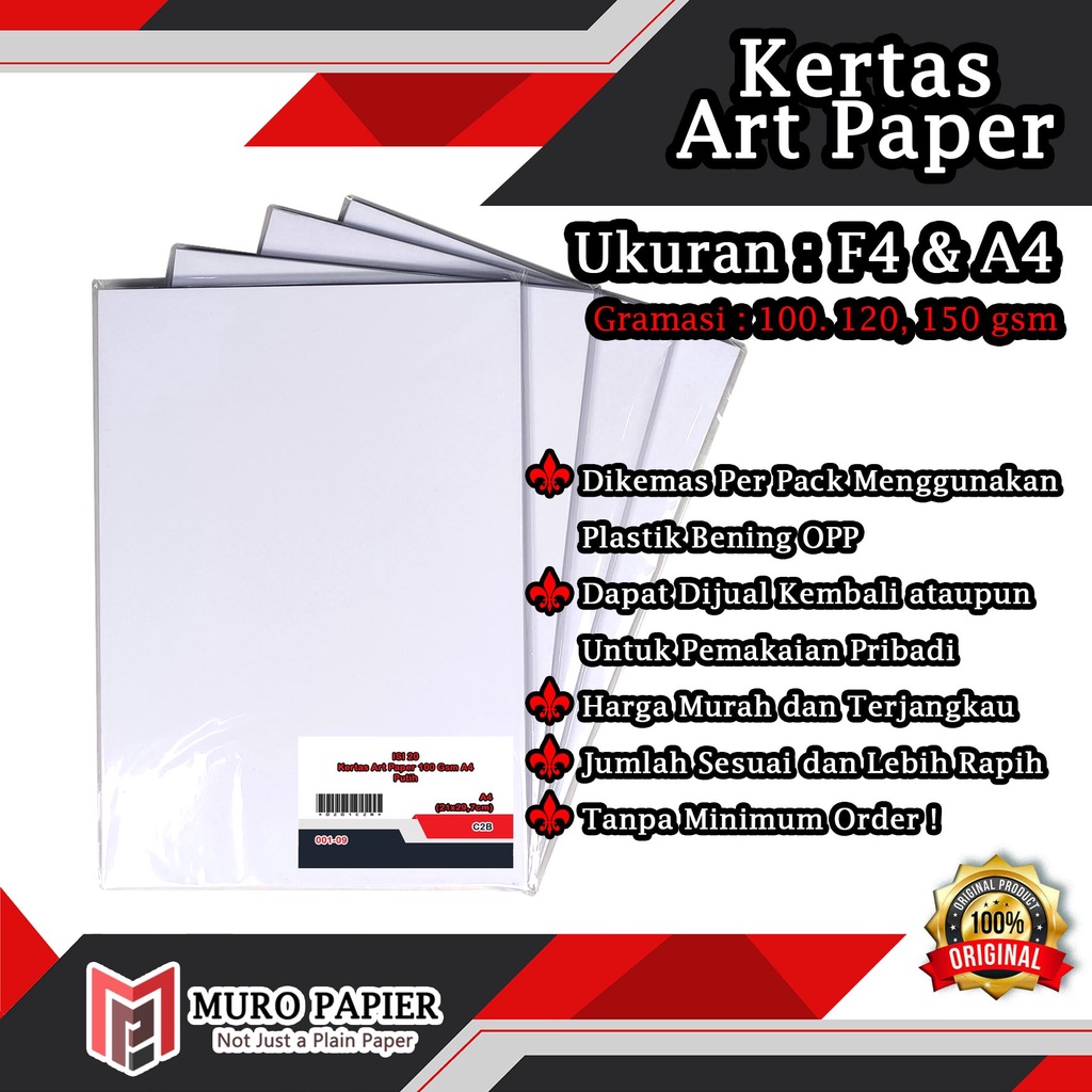 Jual ( PER PAK ISI 20 ) Kertas Art Paper 100 120 150 gsm F4 A4 by