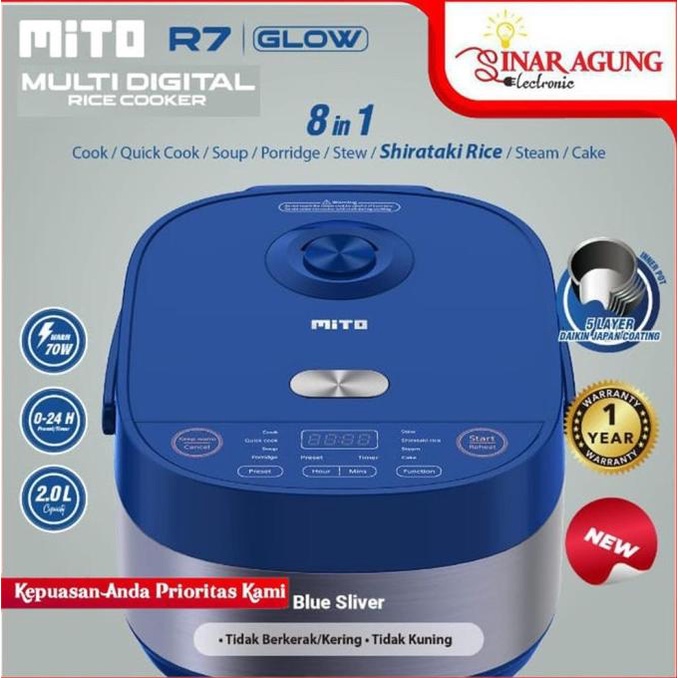 Jual MITO MULTI DIGITAL RICE COOKER R7 GLOW [2 LTR / 8IN1] BLACK GOLD